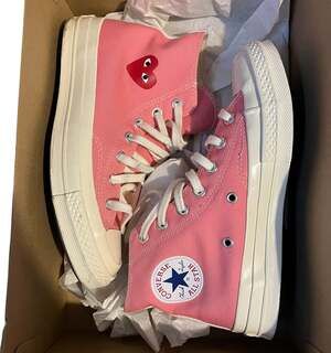 Converse x Comme des Garçons PLAY Chuck 70 High Bright Pink Sneakers